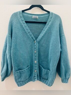 Vintage Margaretta Chunky Knit Oversized Cardigan in Teal